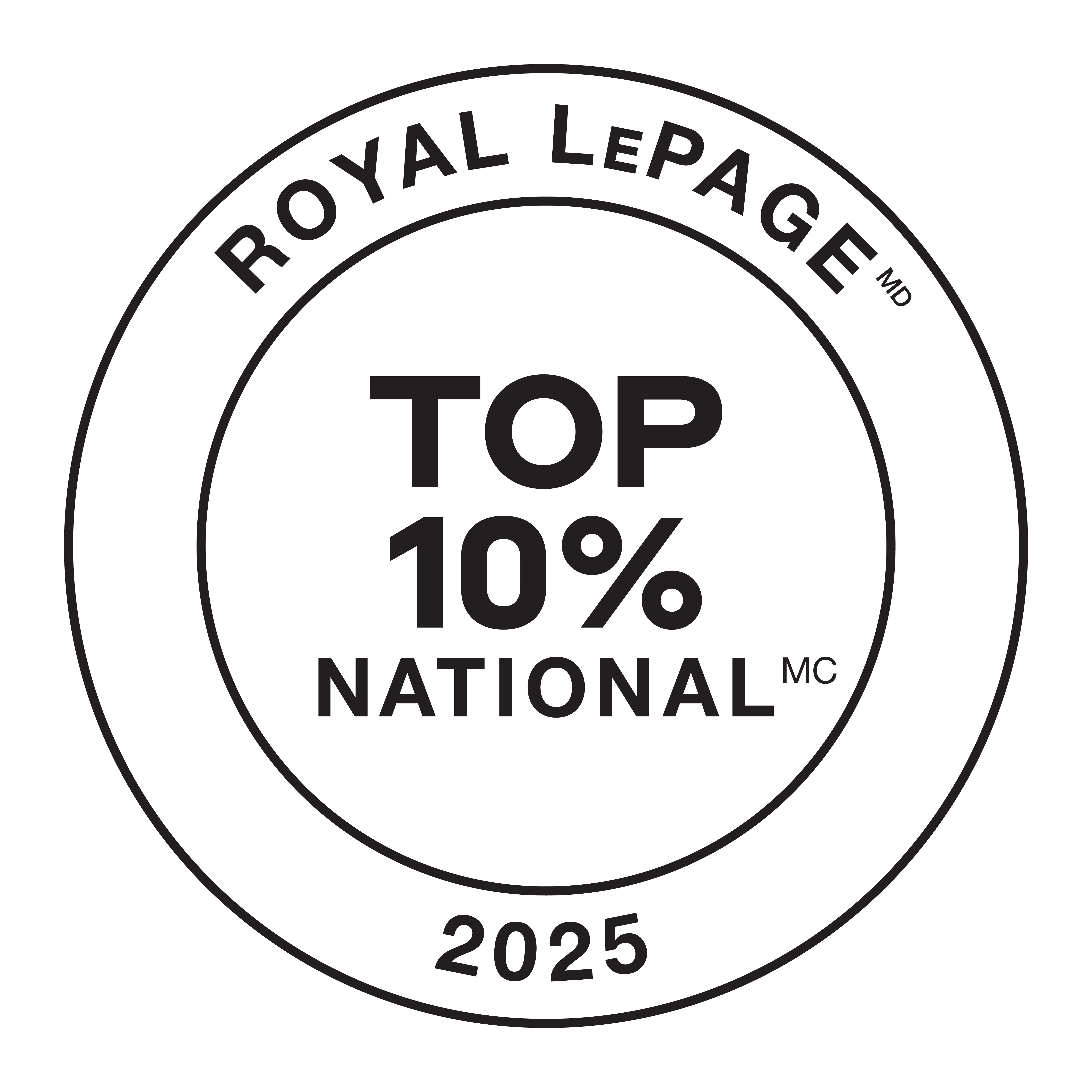 Top 10 % National Royal LePage 2025 — parmi les courtiers les plus performants du réseau.